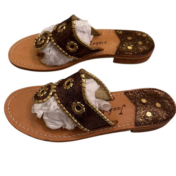 Like New! Jack Rogers Navajo Sandals in Brown & Gold l Size 8M - Picture 8 of 9